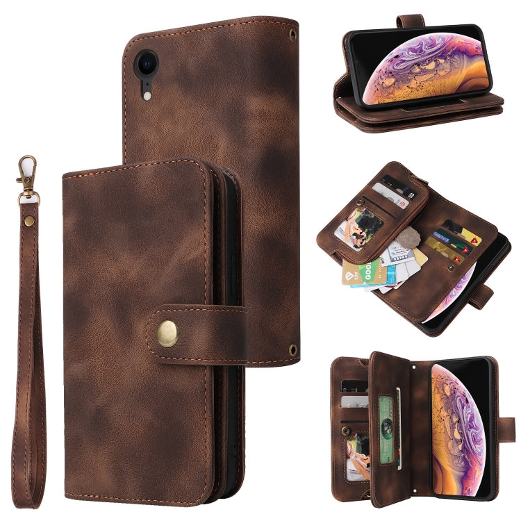 For iPhone XR Multifunctional Card Slot Zipper Wallet Leather Phone Case(Brown) - More iPhone Cases by buy2fix | Online Shopping UK | buy2fix