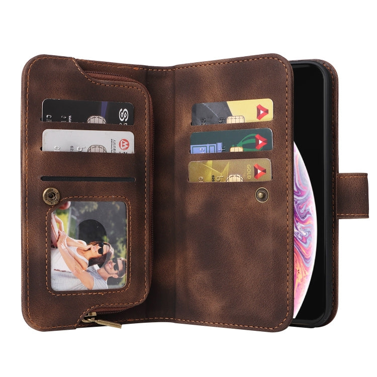 For iPhone XR Multifunctional Card Slot Zipper Wallet Leather Phone Case(Brown) - More iPhone Cases by buy2fix | Online Shopping UK | buy2fix