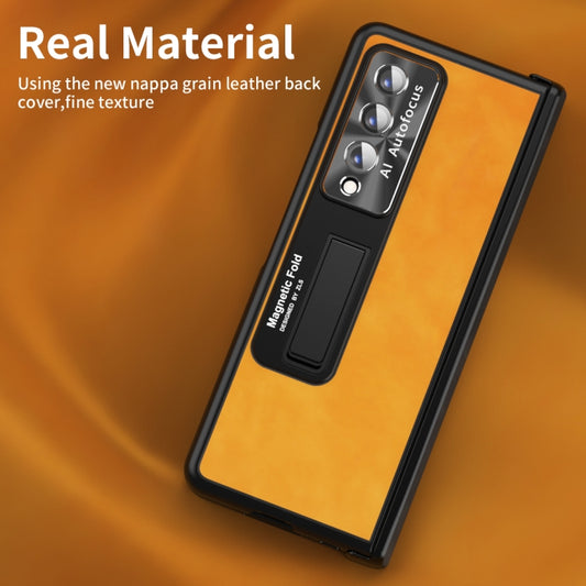 For Samsung Galaxy Z Fold3 5G Napa Texture All-inclusive Phone Case(Yellow) by buy2fix