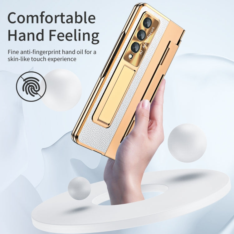 For Samsung Galaxy Z Fold4 Integrated Full Coverage Phone Case with Hinge(Gold+White) by buy2fix