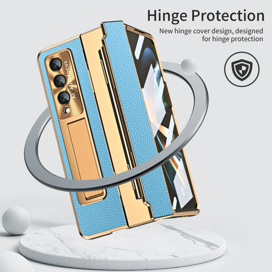 For Samsung Galaxy Z Fold4 Integrated Full Coverage Phone Case with Hinge(Gold+Blue) by buy2fix