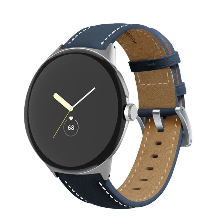 For Google Pixel Watch Pointed Tail Stitching Genuine Leather Watch Band(Blue) - Watch Bands by buy2fix | Online Shopping UK | buy2fix
