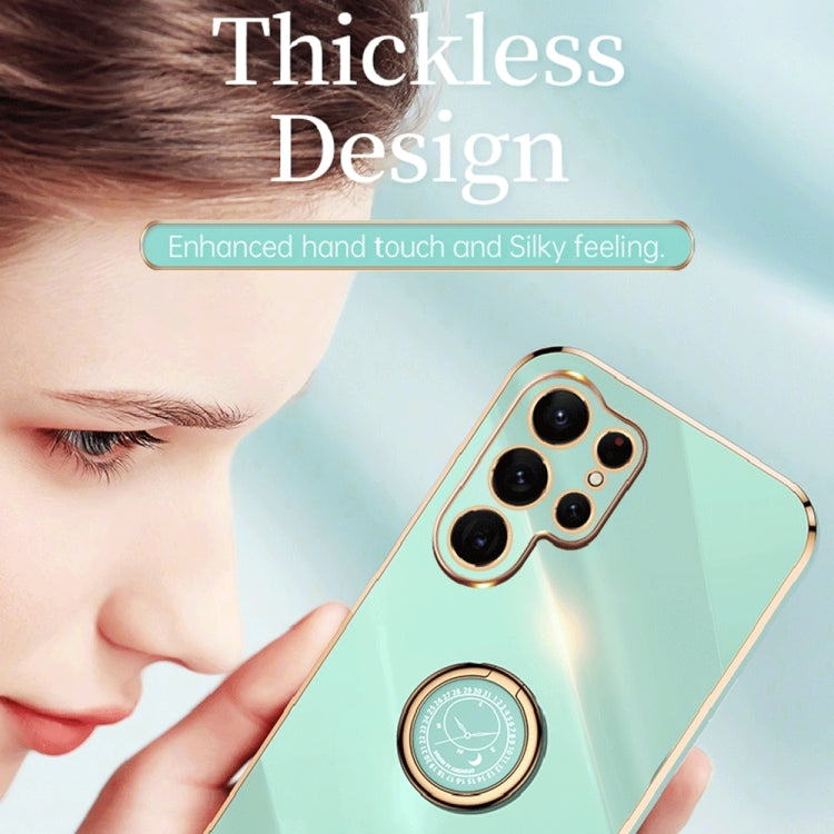 For Samsung Galaxy S22 Ultra 5G XINLI Straight Edge 6D Electroplate TPU Phone Case with Ring Holder(Black) - Galaxy S22 Ultra 5G Cases by buy2fix | Online Shopping UK | buy2fix