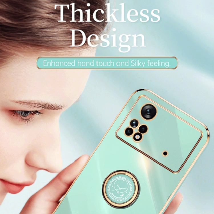 For Xiaomi Poco X4 Pro 5G XINLI Straight Edge 6D Electroplate TPU Phone Case with Ring Holder(Pink) by XINLI