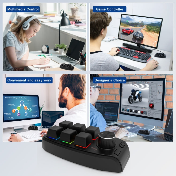 USB Wired RGB Custom Mechanical Keyboard 6 Keys 1 Knob Programming Gaming Keypad(Black) by buy2fix