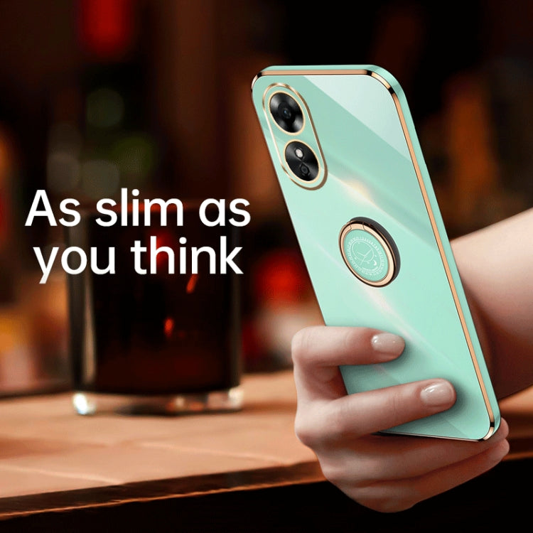 For OPPO A17 XINLI Straight Edge 6D Electroplate TPU Phone Case with Ring Holder(Cherry Purple) - OPPO Cases by buy2fix | Online Shopping UK | buy2fix