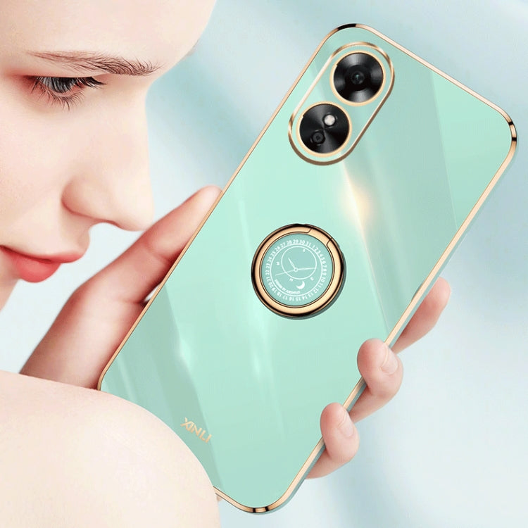 For OPPO A17 XINLI Straight Edge 6D Electroplate TPU Phone Case with Ring Holder(Cherry Purple) - OPPO Cases by buy2fix | Online Shopping UK | buy2fix