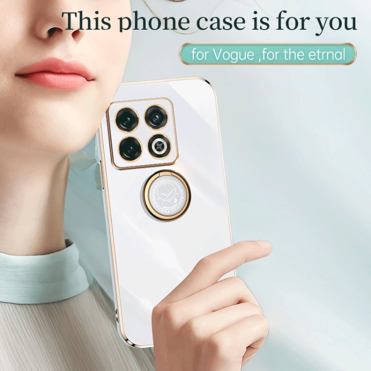 For OnePlus 10 Pro XINLI Straight Edge 6D Electroplate TPU Phone Case with Ring Holder(Black) - OnePlus Cases by buy2fix | Online Shopping UK | buy2fix