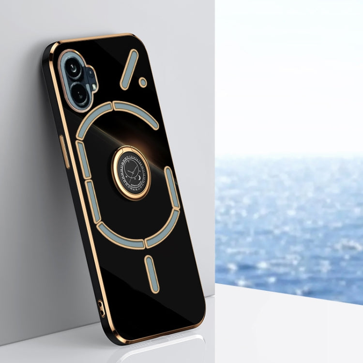 For Nothing Phone 1 XINLI Straight Edge 6D Electroplate TPU Phone Case with Ring Holder(Black) - Nothing Cases by buy2fix | Online Shopping UK | buy2fix