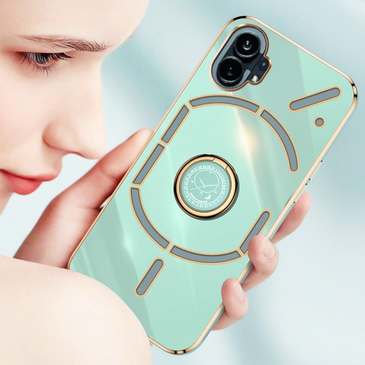 For Nothing Phone 1 XINLI Straight Edge 6D Electroplate TPU Phone Case with Ring Holder(Black) - Nothing Cases by buy2fix | Online Shopping UK | buy2fix
