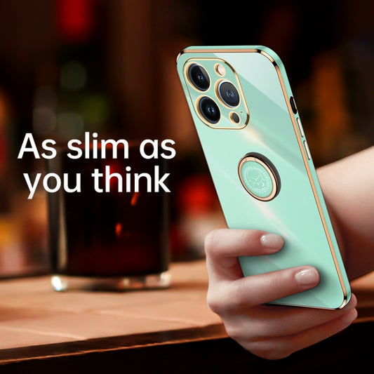 For iPhone 13 Pro Max XINLI Straight Edge 6D Electroplate TPU Phone Case with Ring Holder(Mint Green) by buy2fix