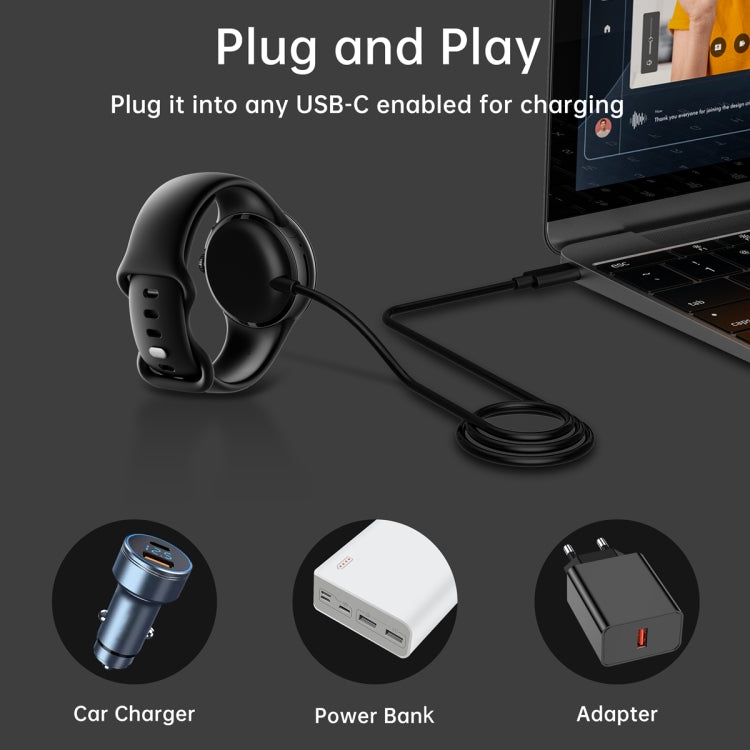 For Google Pixel Watch Type-C Port Smart Watch Magnetic Charging Cable, Length: 1m(Black) - Other by buy2fix | Online Shopping UK | buy2fix