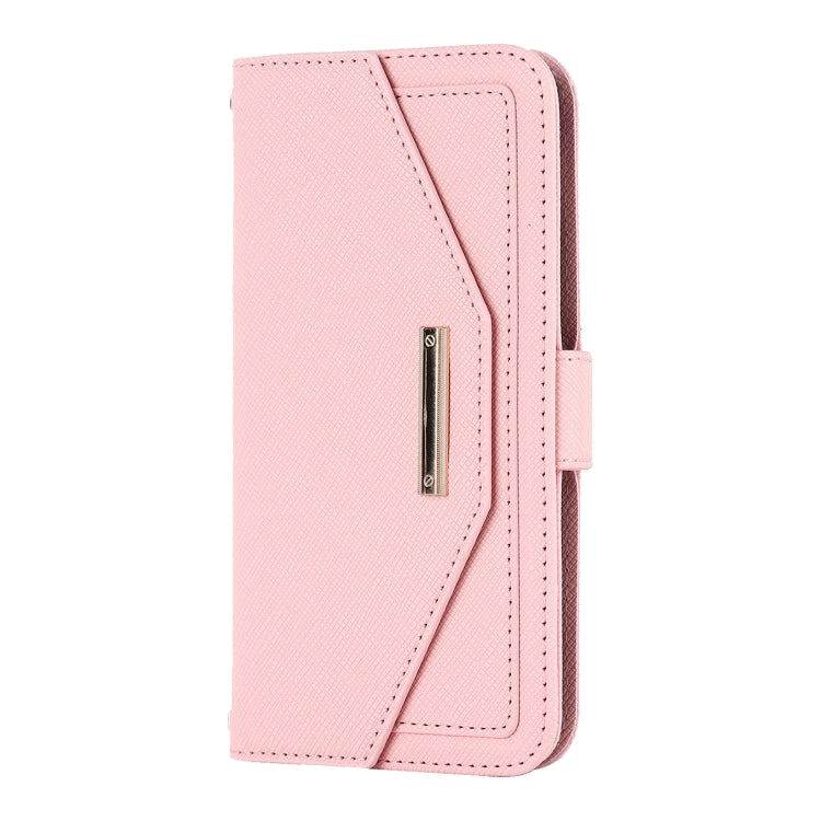 For iPhone XR Cross Texture Lanyard Leather Phone Case(Pink) - More iPhone Cases by buy2fix | Online Shopping UK | buy2fix