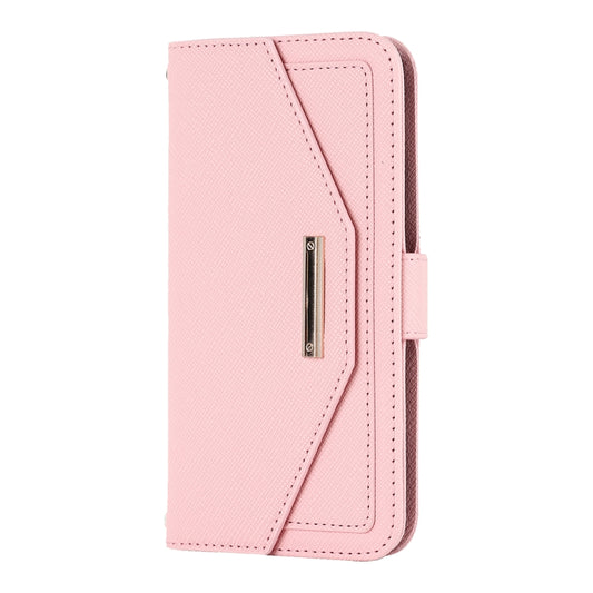 For iPhone XR Cross Texture Lanyard Leather Phone Case(Pink) by buy2fix