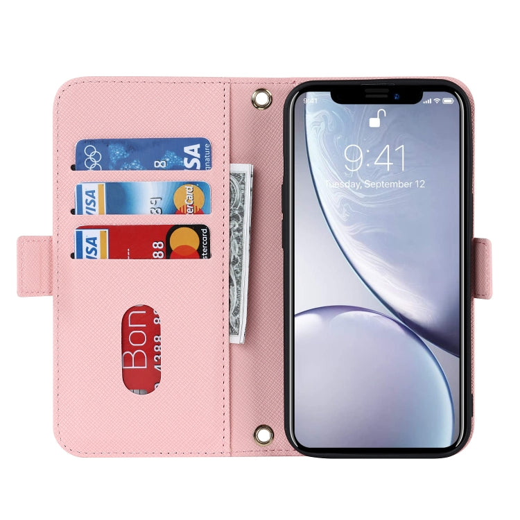 For iPhone XR Cross Texture Lanyard Leather Phone Case(Pink) - More iPhone Cases by buy2fix | Online Shopping UK | buy2fix