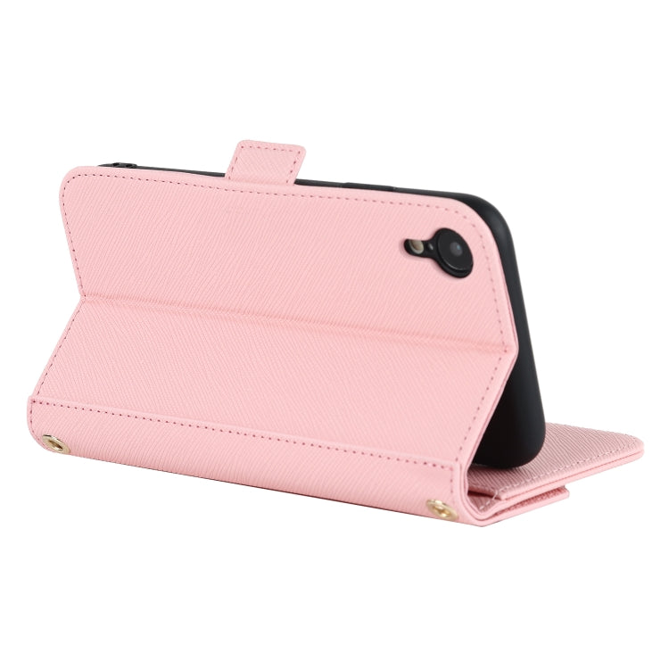 For iPhone XR Cross Texture Lanyard Leather Phone Case(Pink) - More iPhone Cases by buy2fix | Online Shopping UK | buy2fix