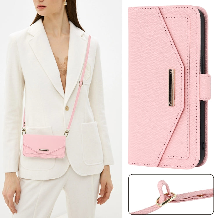 For iPhone XR Cross Texture Lanyard Leather Phone Case(Pink) - More iPhone Cases by buy2fix | Online Shopping UK | buy2fix