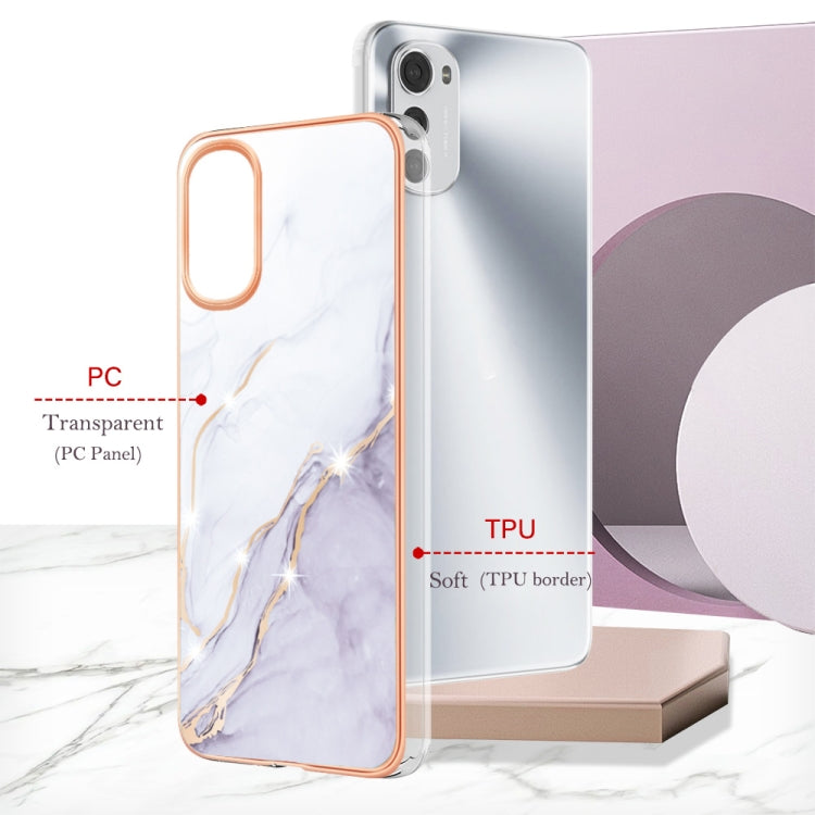 For Motorola Moto E32 4G / E32s Electroplating Marble Dual-side IMD Phone Case(White 006) by buy2fix