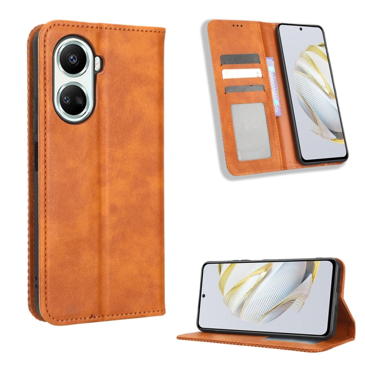For Huawei nova 10 SE Magnetic Buckle Retro Texture Leather Phone Case(Brown) - Huawei Cases by buy2fix | Online Shopping UK | buy2fix