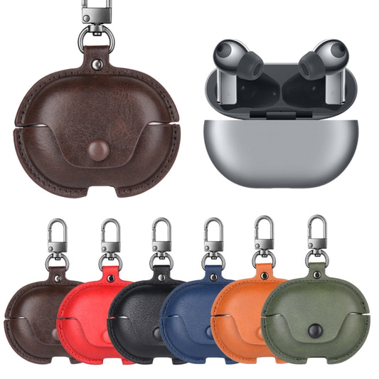 For Huawei FreeBuds Pro Business Leather Earphone Protective Case with Hook(Black) by buy2fix