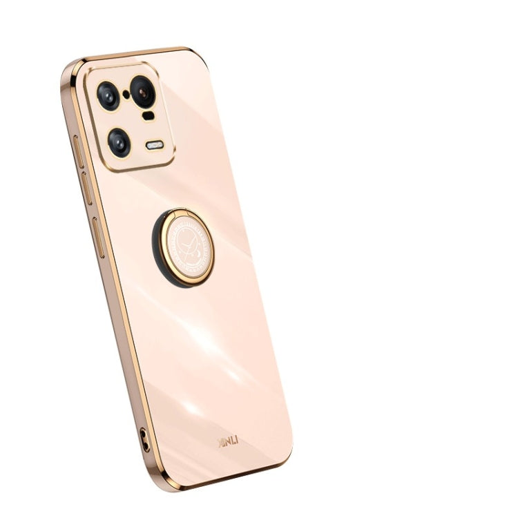 For Xiaomi 13 Pro XINLI Straight Edge 6D Electroplate TPU Phone Case with Ring Holder(Pink) - Xiaomi Cases by buy2fix | Online Shopping UK | buy2fix