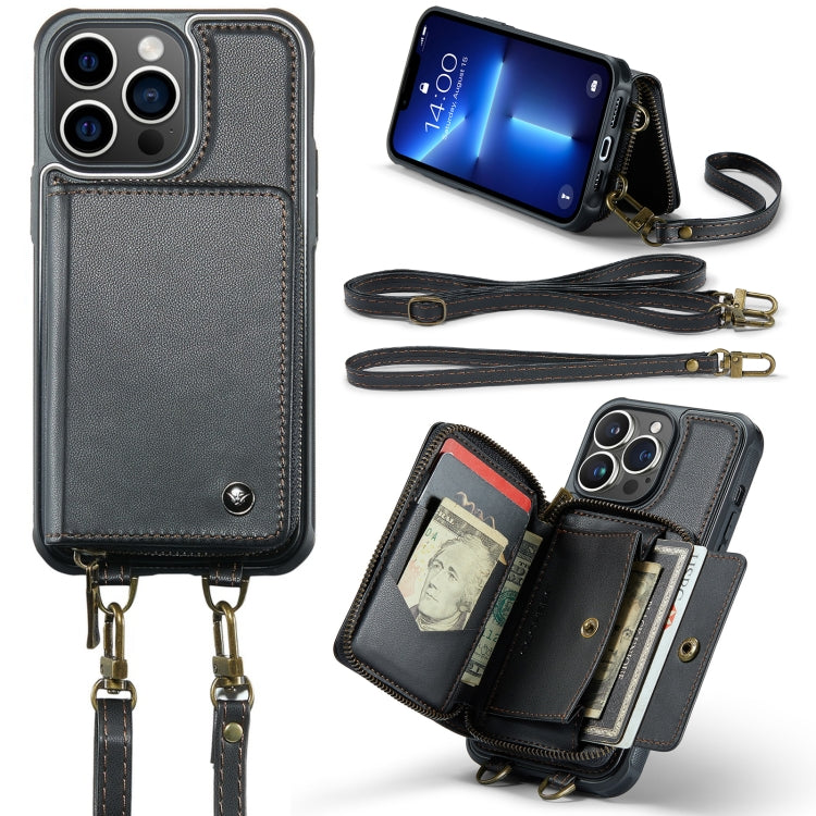 For iPhone 13 Pro JEEHOOD C22 Series Zipper Wallet Leather Phone Case with Dual Lanyard(Black) - iPhone 13 Cases by JEEHOOD | Online Shopping UK | buy2fix