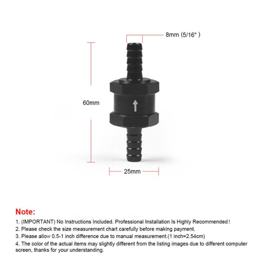 8mm Car Aluminium Alloy Fuel Petrol One Way Non Return Check Valve - In Car by buy2fix | Online Shopping UK | buy2fix