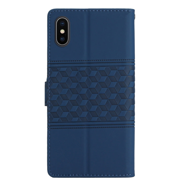 For iPhone XS Max Diamond Embossed Skin Feel Leather Phone Case with Lanyard(Dark Blue) - More iPhone Cases by buy2fix | Online Shopping UK | buy2fix