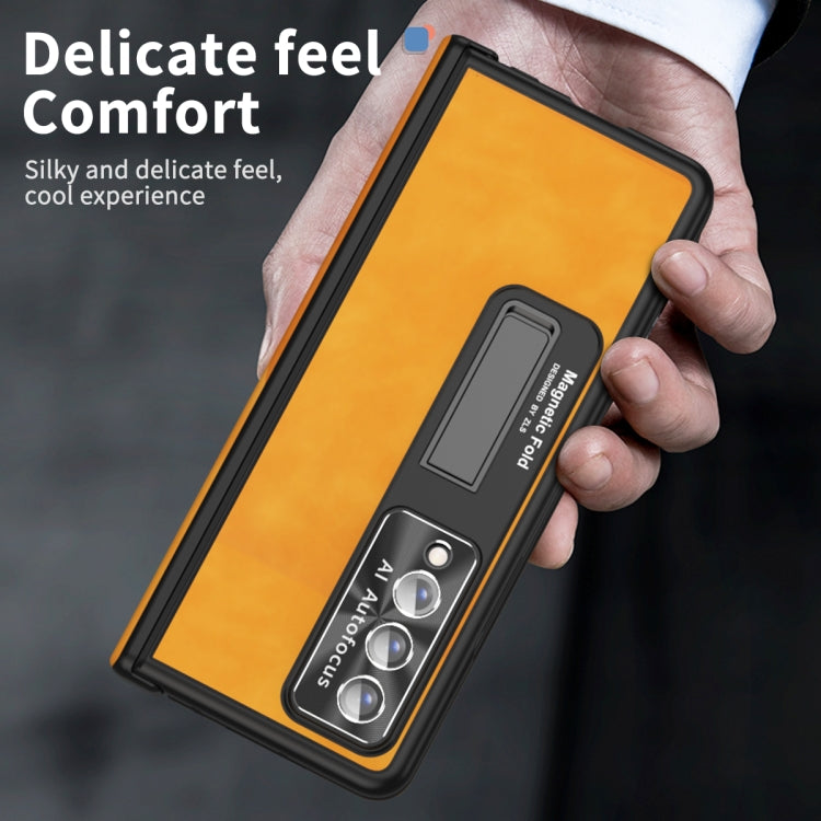 For Samsung Galaxy Z Fold4 Napa Pattern All-inclusive Magnetic Phone Case(Lemon Yellow) by buy2fix