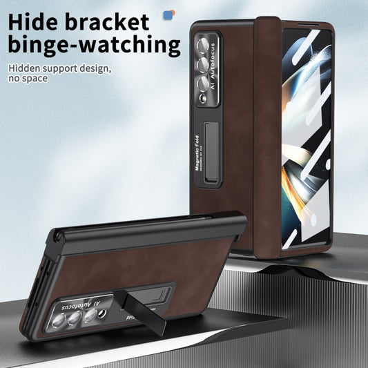 For Samsung Galaxy Z Fold4 Napa Pattern All-inclusive Magnetic Phone Case(Coffee) by buy2fix