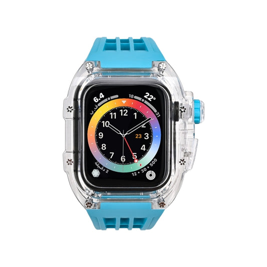 Fluorine Rubber Clear Watch Band Case For Apple Watch Series 9&8&7 45mm/SE2025&SE 2&6&SE&5&4 44mm(Blue) by buy2fix