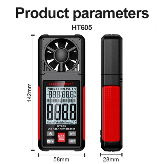 HABOTEST HT605 Portable Intelligent Digital Display Handheld Wind Speed Tester by HABOTEST