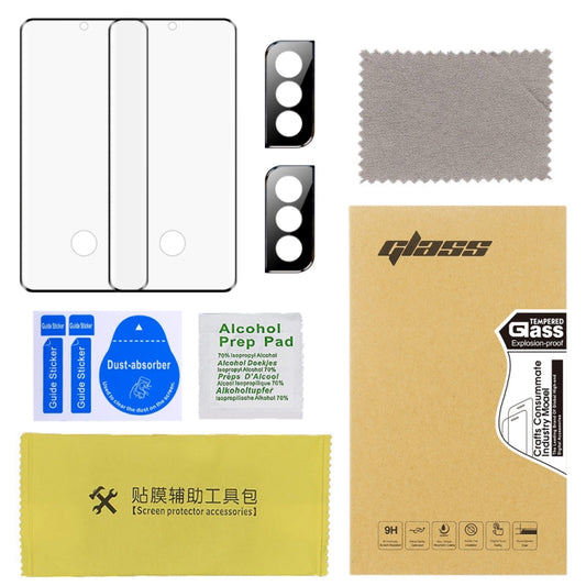 For Samsung Galaxy S23 5G 2pcs 3D Edge Glue Tempered Glass Full Film with 2pcs Aluminum Lens Film Set, Support Fingerprint Unlock by buy2fix