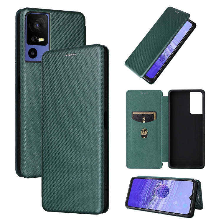 For TCL 40SE Carbon Fiber Texture Flip Leather Phone Case(Green) - TCL by buy2fix | Online Shopping UK | buy2fix