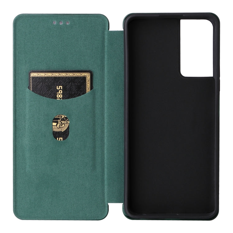 For TCL 40SE Carbon Fiber Texture Flip Leather Phone Case(Green) - TCL by buy2fix | Online Shopping UK | buy2fix