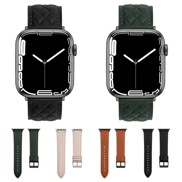 Rhombus Pattern Genuine Leather Watch Band For Apple Watch Series 9&8&7 41mm / SE 3&SE 2&6&SE&5&4 40mm / 3&2&1 38mm(Black) - Watch Bands by buy2fix | Online Shopping UK | buy2fix