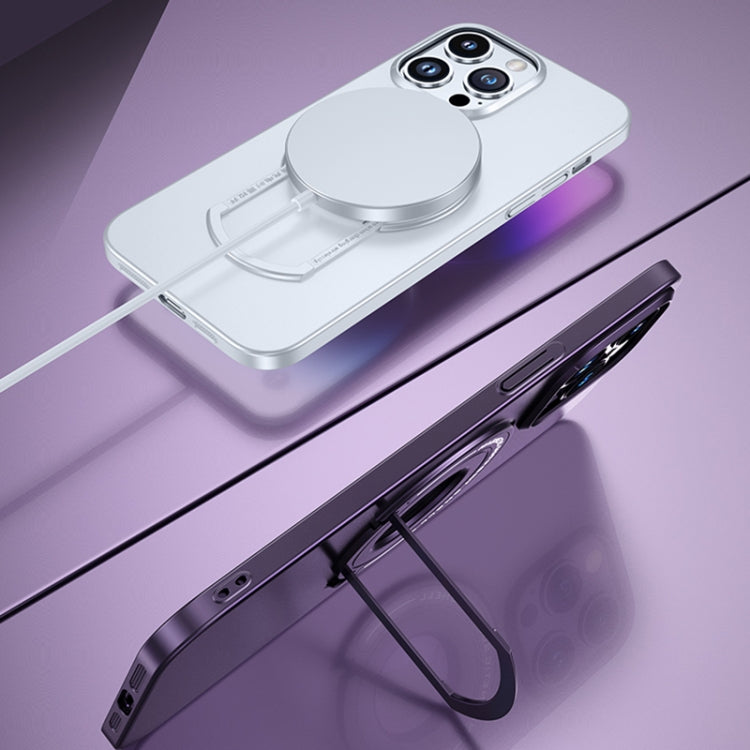 For iPhone 14 Matte Magsafe Magnetic Phone Case with Trolley Holder(White) - iPhone 14 Cases by buy2fix | Online Shopping UK | buy2fix