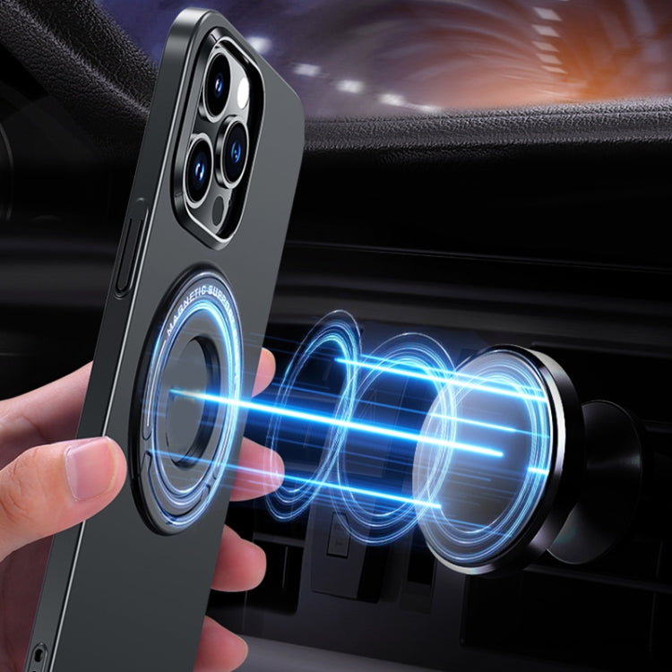 For iPhone 14 Matte Magsafe Magnetic Phone Case with Trolley Holder(Black) - iPhone 14 Cases by buy2fix | Online Shopping UK | buy2fix