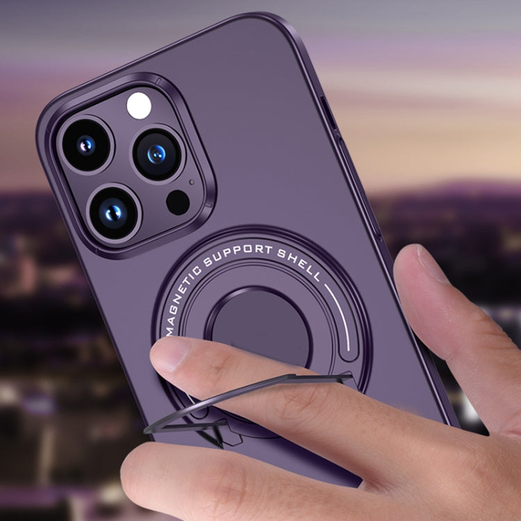 For iPhone 14 Matte Magsafe Magnetic Phone Case with Trolley Holder(Dark Blue) - iPhone 14 Cases by buy2fix | Online Shopping UK | buy2fix