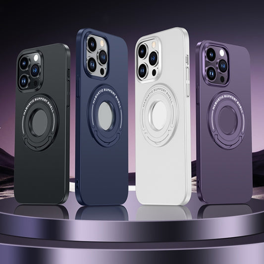 For iPhone 13 Matte Magsafe Magnetic Phone Case with Trolley Holder(Night Purple) - iPhone 13 Cases by buy2fix | Online Shopping UK | buy2fix