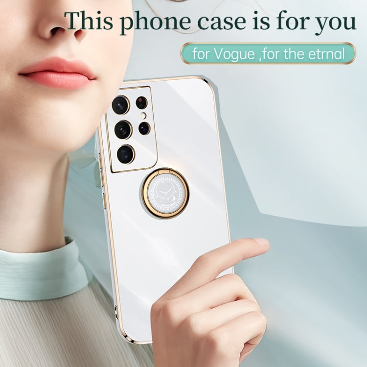 For Samsung Galaxy S21 Ultra 5G XINLI Straight Edge 6D Electroplate TPU Phone Case with Ring Holder(Black) by XINLI