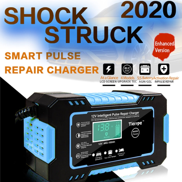 Motorcycle / Car Battery Smart Charger with LCD Creen, Plug Type:EU Plug(Blue) - Battery Charger by buy2fix | Online Shopping UK | buy2fix