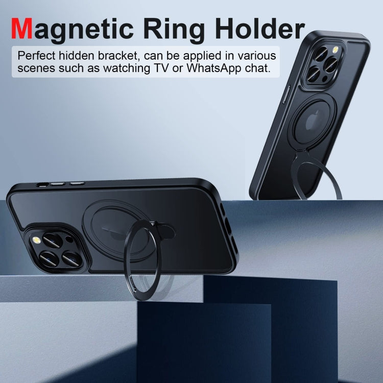For iPhone 14 3 in 1 Skin Feel MagSafe Holder Phone Case(Black) - iPhone 14 Cases by buy2fix | Online Shopping UK | buy2fix