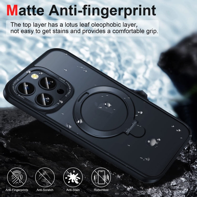 For iPhone 14 3 in 1 Skin Feel MagSafe Holder Phone Case(Black) - iPhone 14 Cases by buy2fix | Online Shopping UK | buy2fix