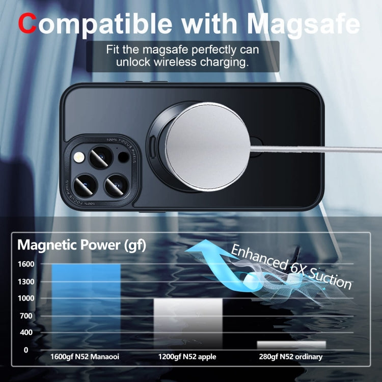 For iPhone 14 3 in 1 Skin Feel MagSafe Holder Phone Case(Black) - iPhone 14 Cases by buy2fix | Online Shopping UK | buy2fix