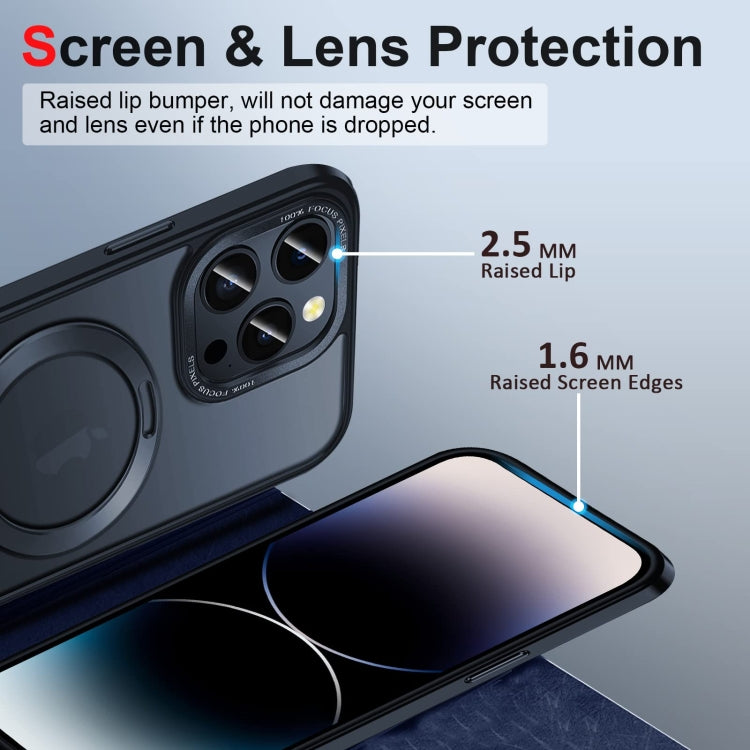 For iPhone 14 3 in 1 Skin Feel MagSafe Holder Phone Case(Black) - iPhone 14 Cases by buy2fix | Online Shopping UK | buy2fix