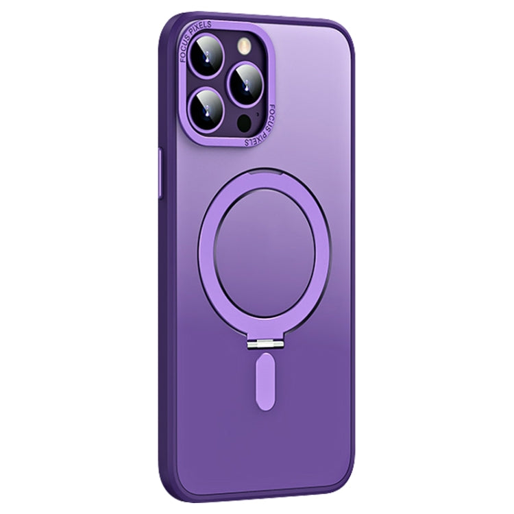 For iPhone 13 Pro Max Skin Feel MagSafe Shockproof Phone Case with Holder(Purple) - iPhone 13 Pro Max Cases by buy2fix | Online Shopping UK | buy2fix