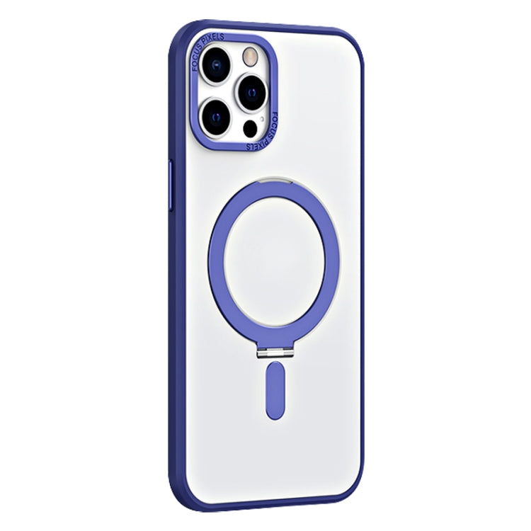 For iPhone 12 Pro Max Skin Feel MagSafe Shockproof Phone Case with Holder(Dark Blue) - iPhone 12 Pro Max Cases by buy2fix | Online Shopping UK | buy2fix