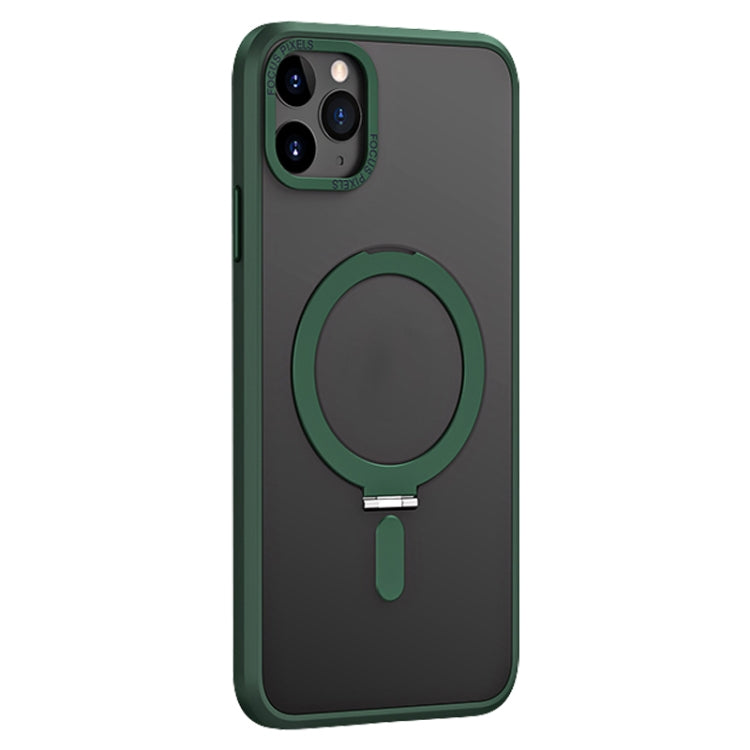 For iPhone 11 Pro Max Skin Feel MagSafe Shockproof Phone Case with Holder(Dark Green) - iPhone 11 Pro Max Cases by buy2fix | Online Shopping UK | buy2fix