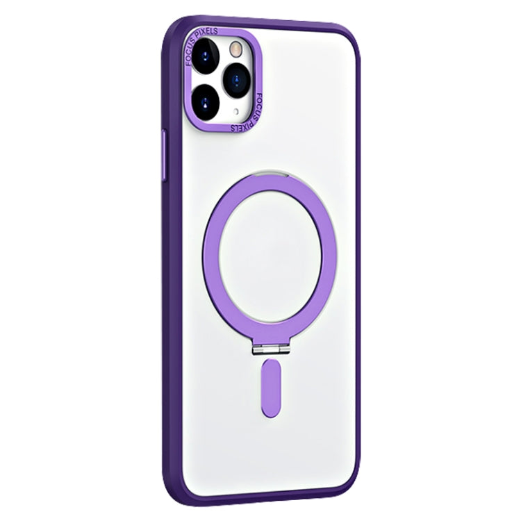 For iPhone 11 Pro Skin Feel MagSafe Shockproof Phone Case with Holder(Purple) - iPhone 11 Pro Cases by buy2fix | Online Shopping UK | buy2fix
